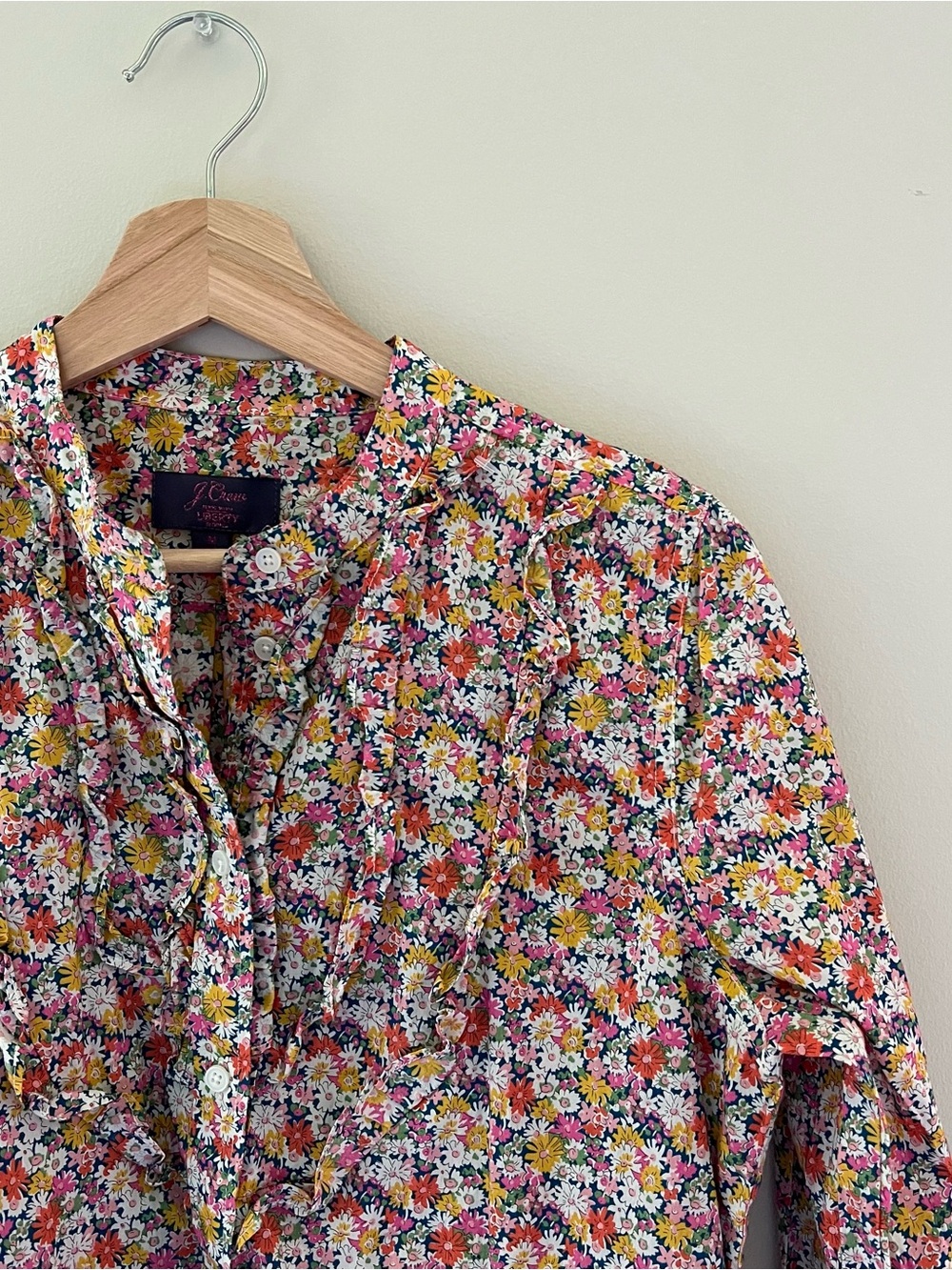 J. Crew band collar Ruffle front shirt Liberty Libby Floral womens M cottagecore - Picture 9 of 13